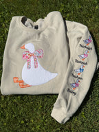 Silly Goose Quilted Applique Embroidered Mama Shirt | Customizable Sleeve with Names