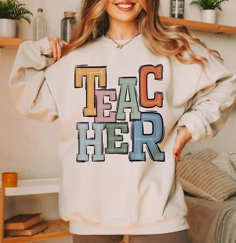 Teacher Varsity Doodle DTF Transfer - Merch Girls