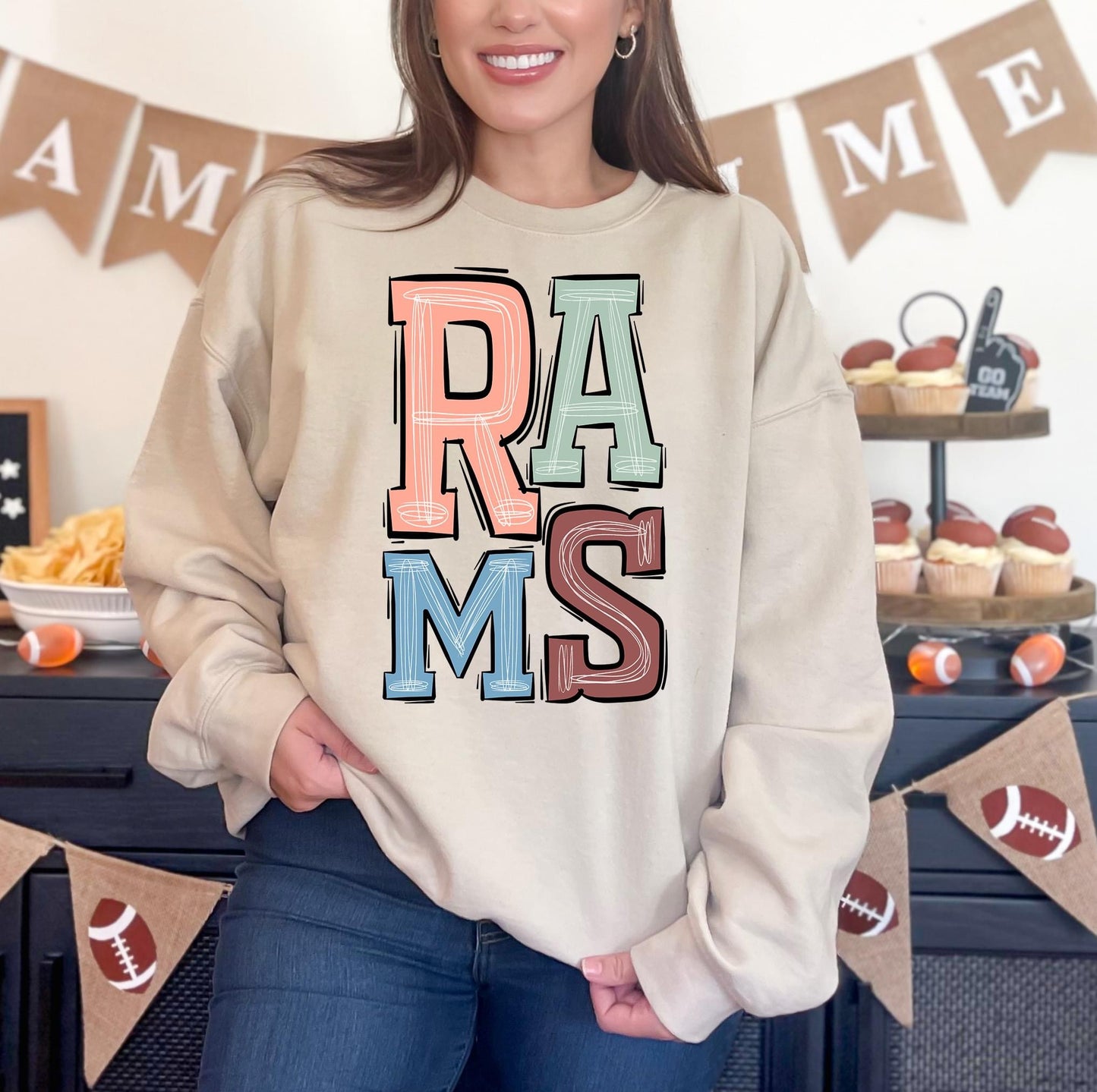 Rams Boho Varsity Doodle Graphic Tee