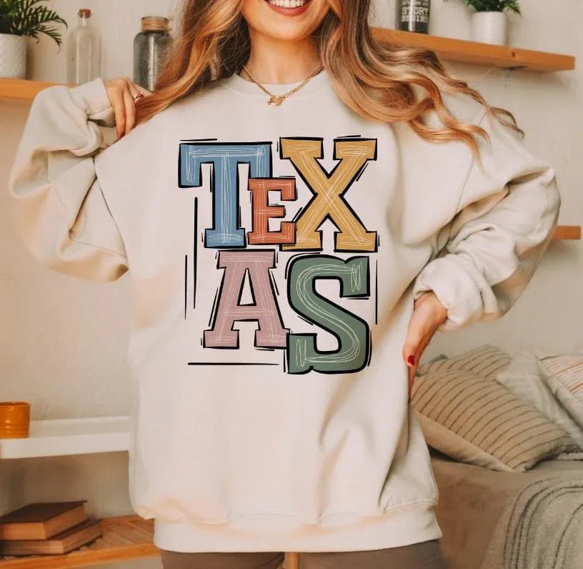 Texas Boho Varsity Doodle Graphic Tee - Merch Girls