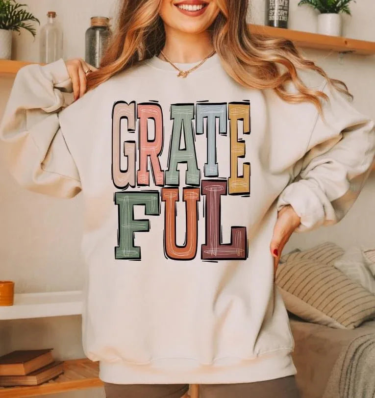 Grateful Boho Varsity Doodle Graphic Tee - Merch Girls