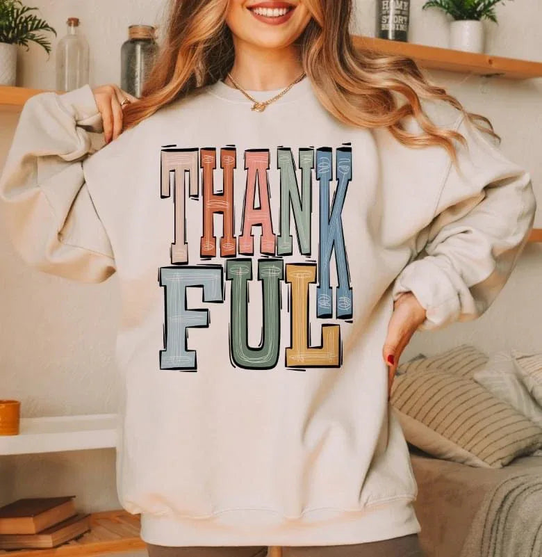 Thankful Boho Varsity Doodle Graphic Tee - Merch Girls