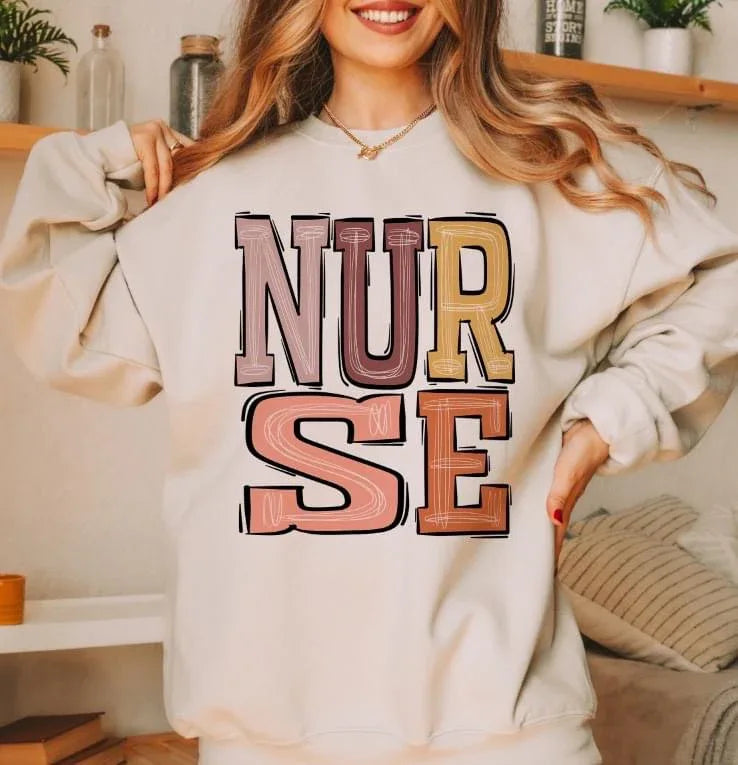 Nurse Boho Varsity Doodle Graphic Tee - Merch Girls