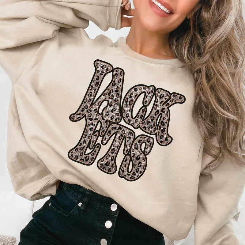 Jackets Vintage Shadow Outline in Faux Sequin Leopard DTF Transfer - Merch Girls