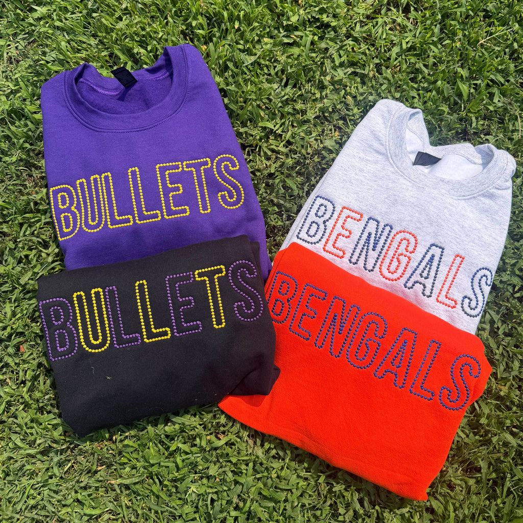 Personalized Candlewick Font Embroidered Team Name Sweatshirt | Custom School Spirit Shirt | Youth & Adult ⭐