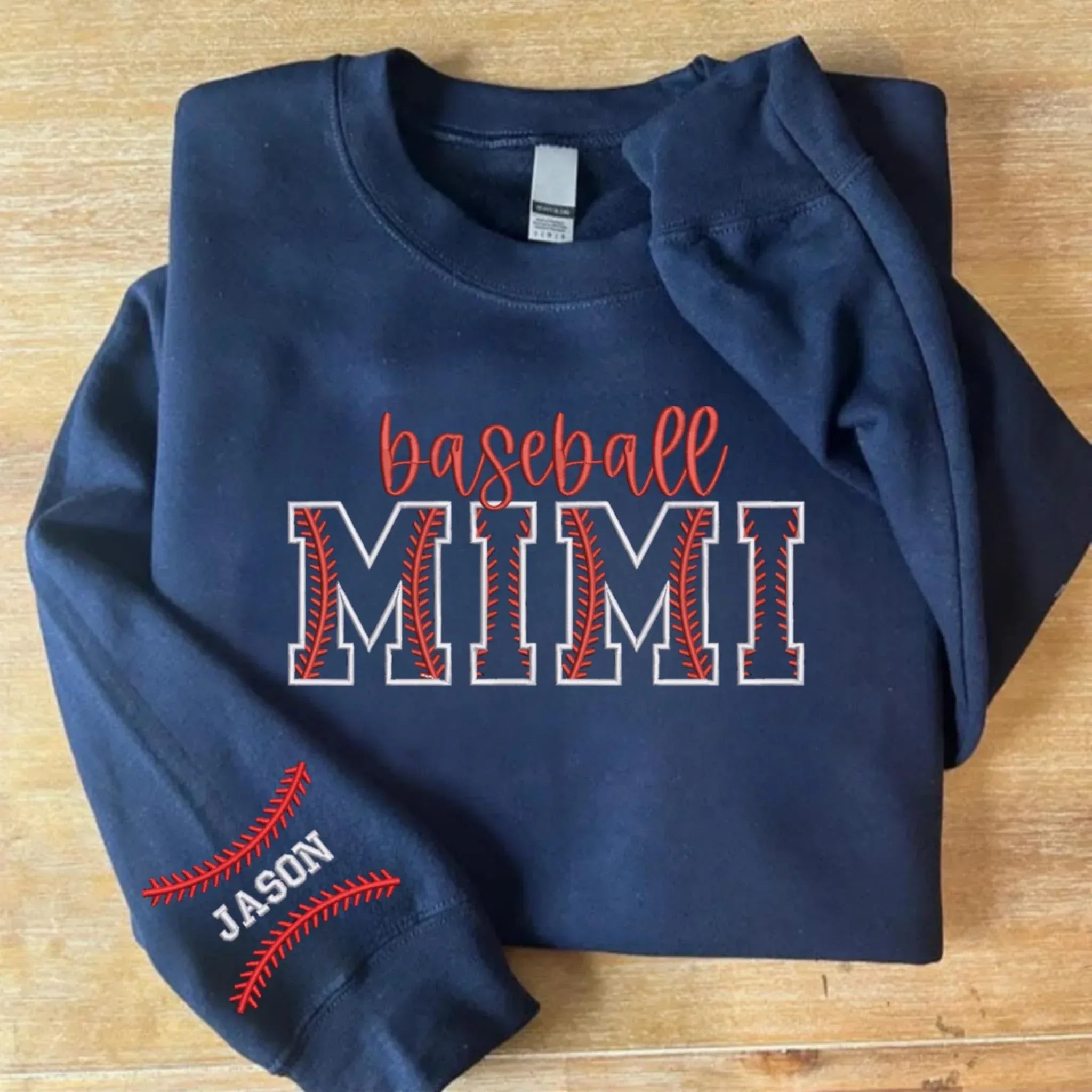 Custom Baseball Stitch Text Embroidered Comfort Color Tee or Gildan Sweatshirt with Sleeve Detail - Merch Girls