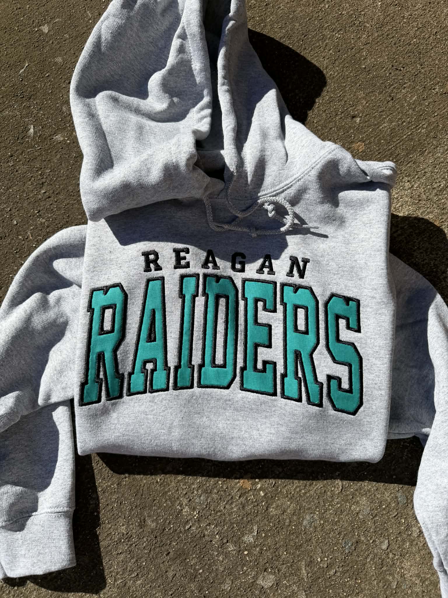 Reagan Raiders Arched Varsity Fabric Applique Embroidered Hoodie