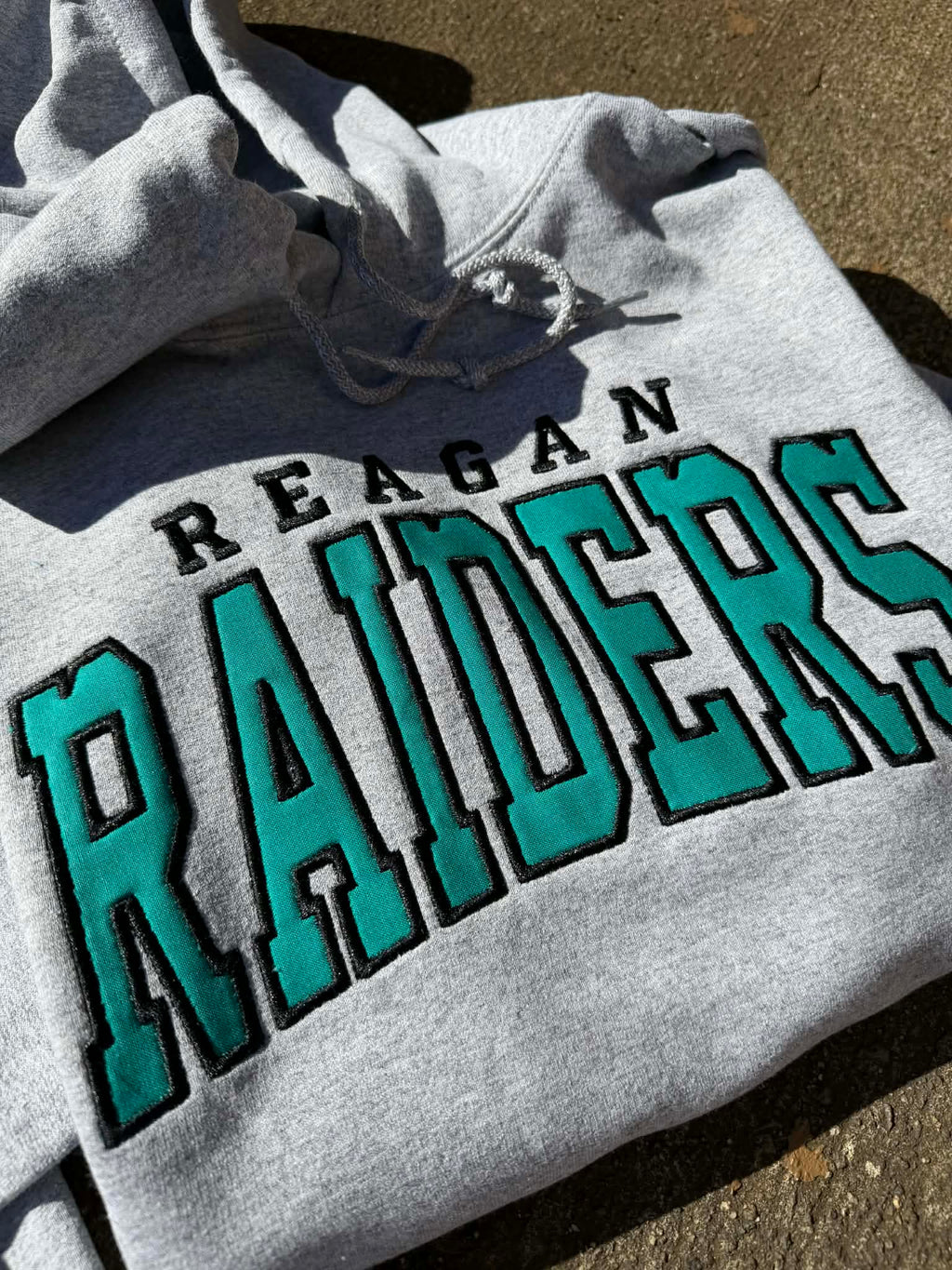 Reagan Raiders Arched Varsity Fabric Applique Embroidered Hoodie