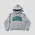 Gray hoodie with 'Reagan Raiders' text on a light gray background