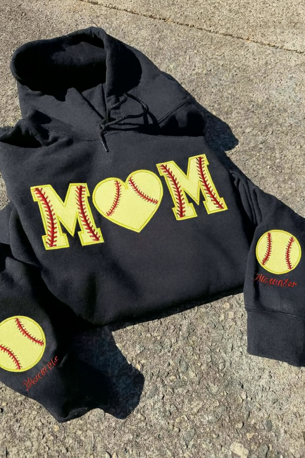Mom Baseball or Softball Glitter HTV Applique Embroidery Shirt with Sleeve Personalization