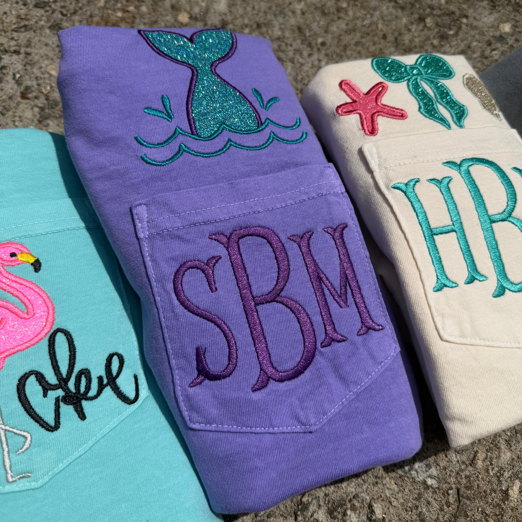 Personalized Mermaid Monogram Pocket Tee | Comfort Colors Pocket Shirt | Coastal Embroidered Initial T-Shirt