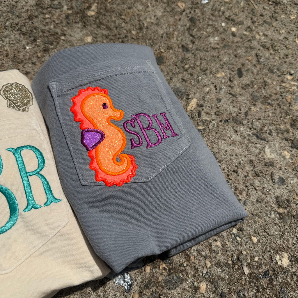 Seahorse Monogram Embroidered Pocket Tee