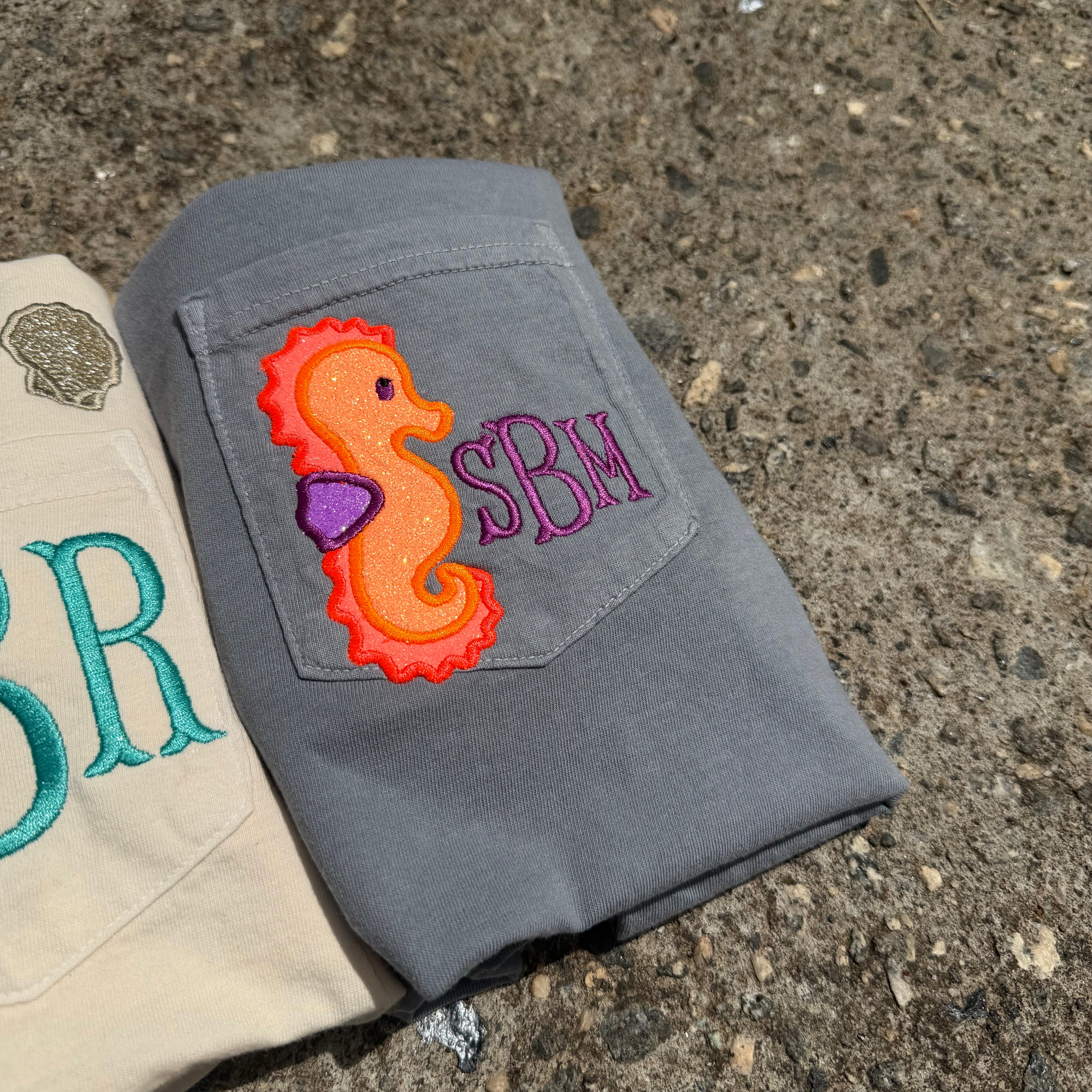 Seahorse Monogram Embroidered Pocket Tee
