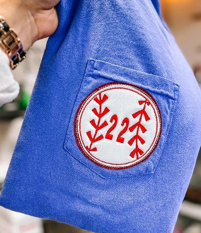 Glitter Baseball/Softball Embroidered Pocket Tee