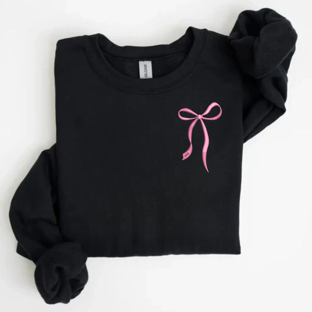 Coquette Bow Left Chest Embroidered Sweatshirt - QUICK SHIP - Merch Girls