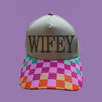 Custom Embroidered Trucker Hat | Multicolor Checkered Brim Snapback | Personalized Text
