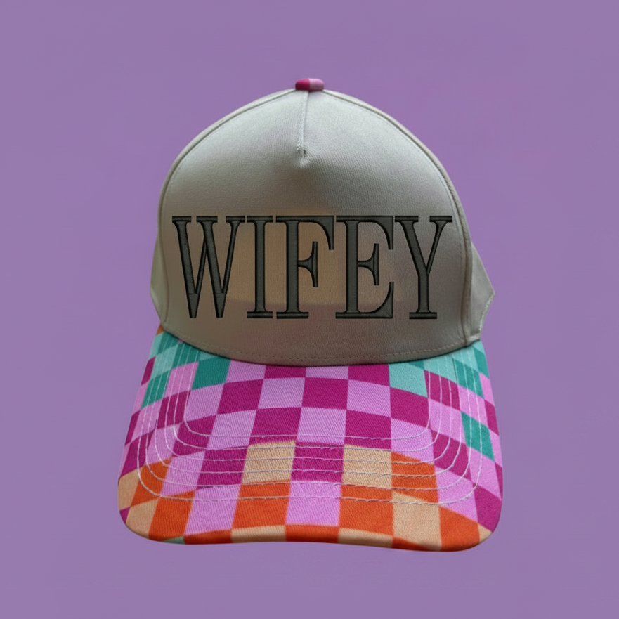 Custom Embroidered Checkered Brim Trucker Hat | Personalized Text Snapback Hat