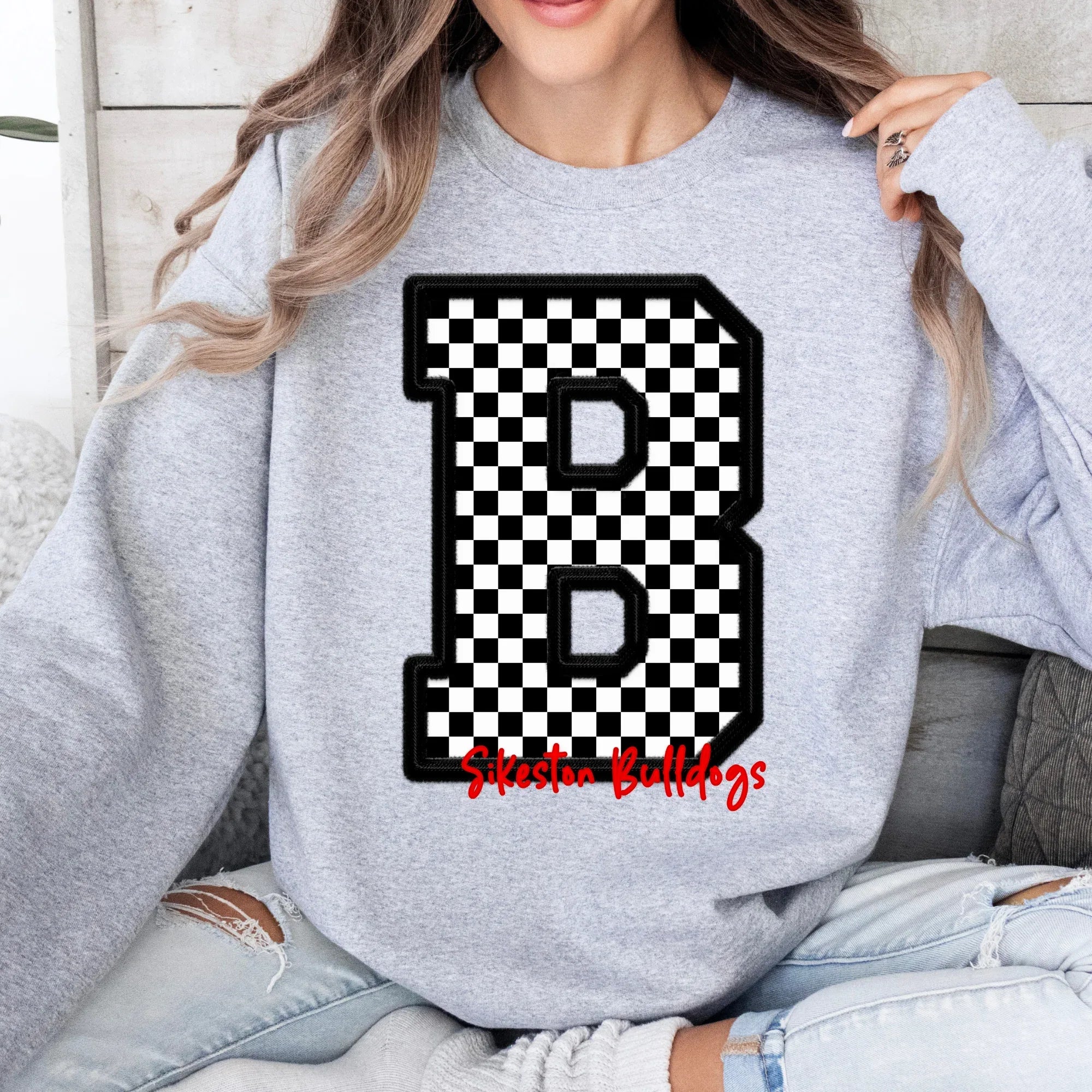 B Sikeston Bulldogs Checkered Neon DTF Transfer - Merch Girls