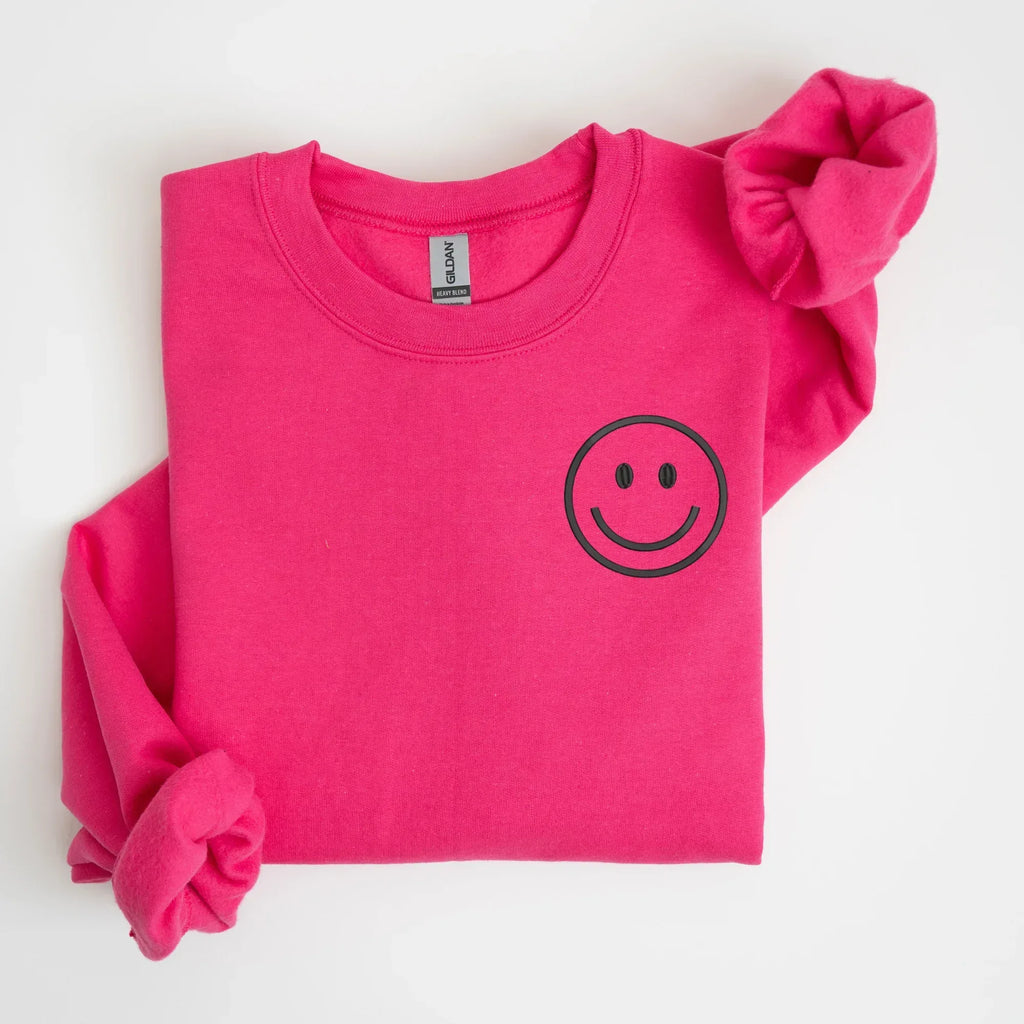 Happy Face Left Chest Embroidered Sweatshirt - QUICK SHIP - Merch Girls