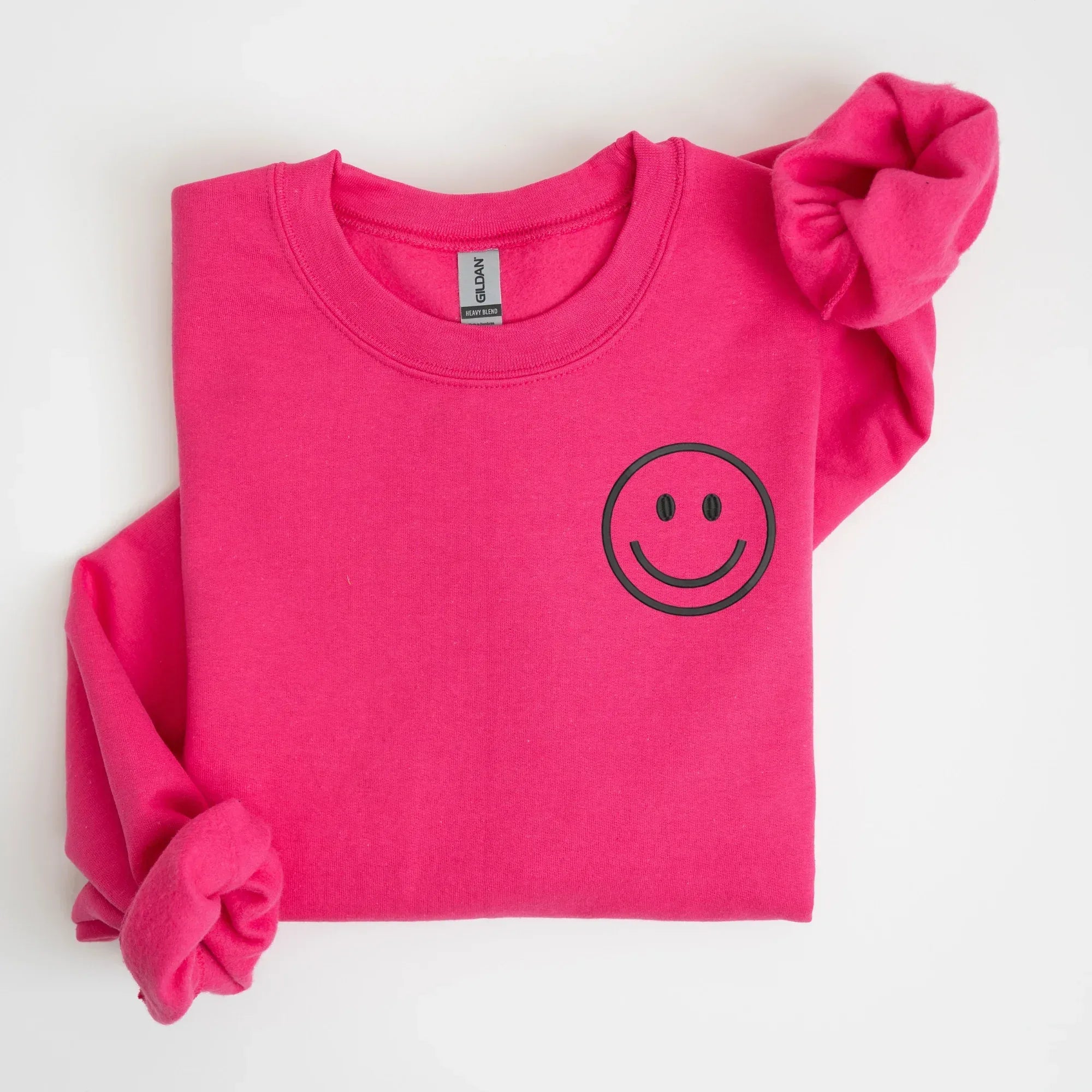 Happy Face Left Chest Embroidered Sweatshirt - QUICK SHIP - Merch Girls