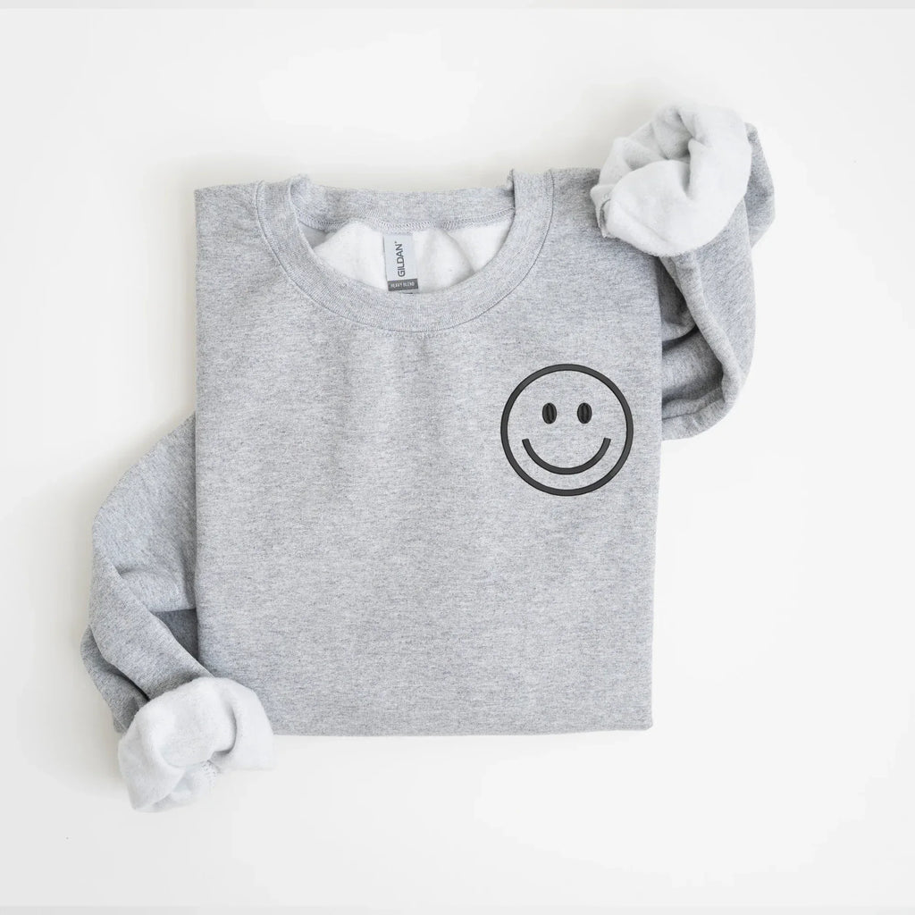 Happy Face Left Chest Embroidered Sweatshirt - QUICK SHIP - Merch Girls