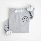 Happy Face Left Chest Embroidered Sweatshirt - QUICK SHIP - Merch Girls