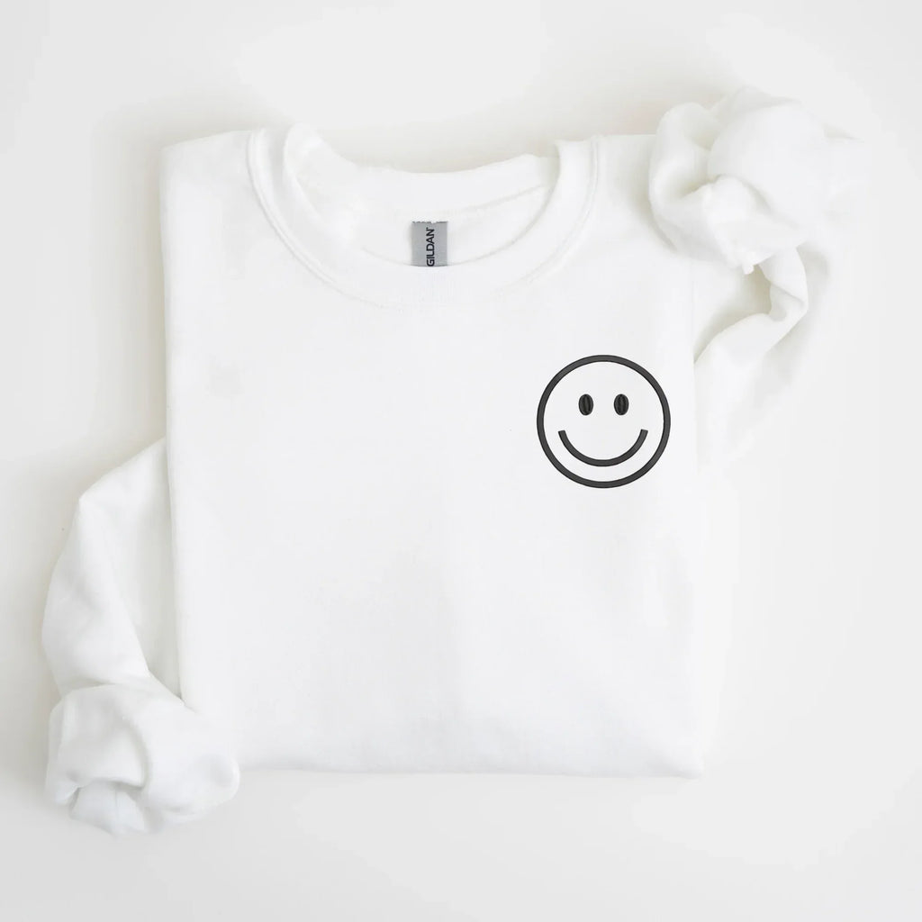 Happy Face Left Chest Embroidered Sweatshirt - QUICK SHIP - Merch Girls