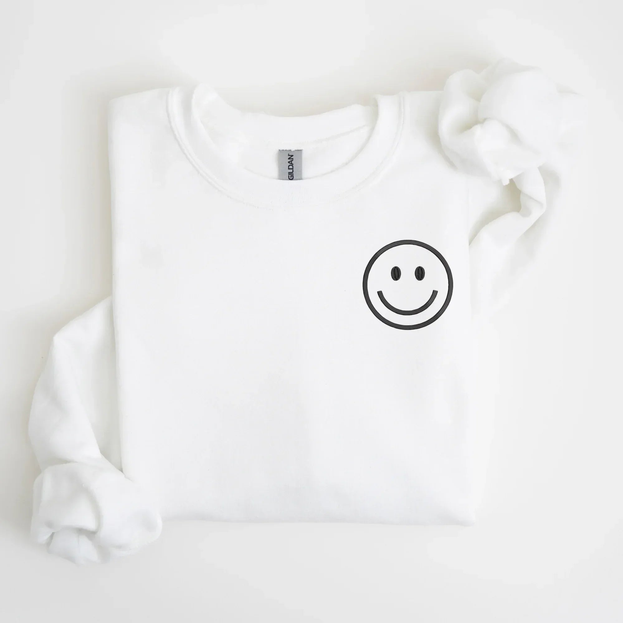 Happy Face Left Chest Embroidered Sweatshirt - QUICK SHIP - Merch Girls