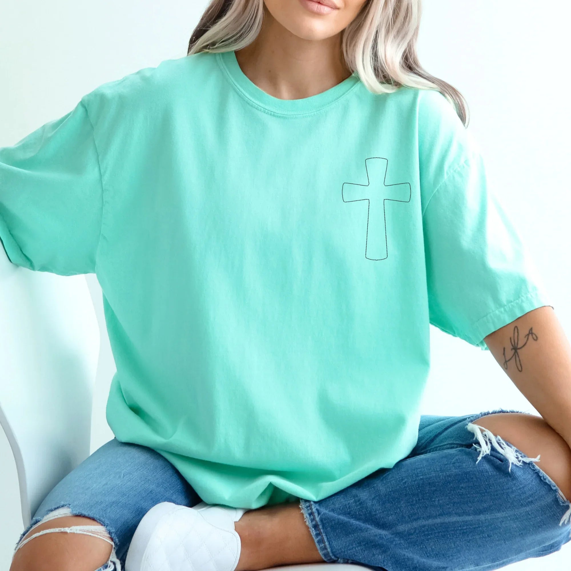 Stitched Cross Embroidered Comfort Color Tee | QUICK SHIP - Merch Girls