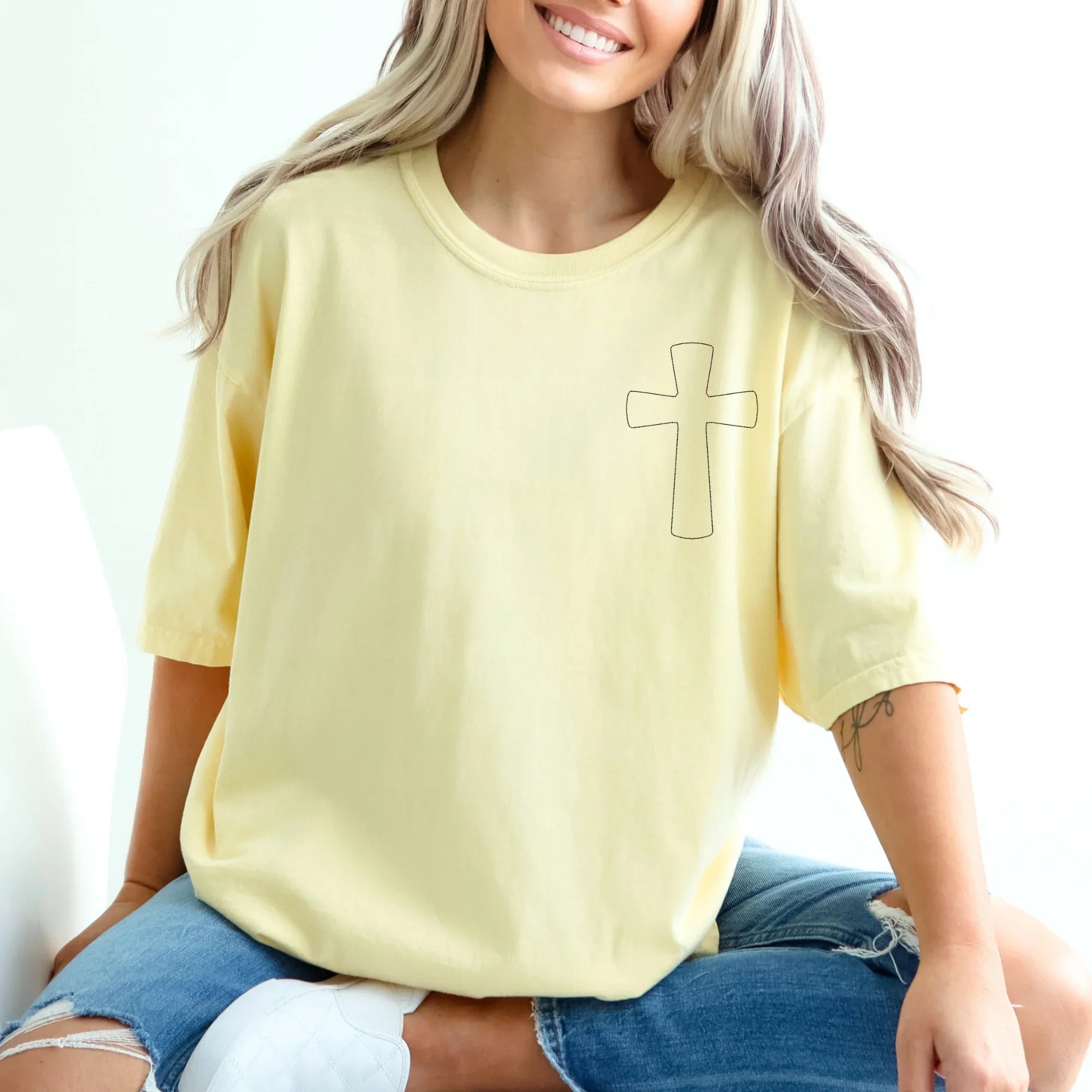 Stitched Cross Embroidered Comfort Color Tee | QUICK SHIP - Merch Girls