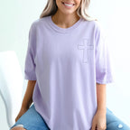 Stitched Cross Embroidered Comfort Color Tee | QUICK SHIP - Merch Girls