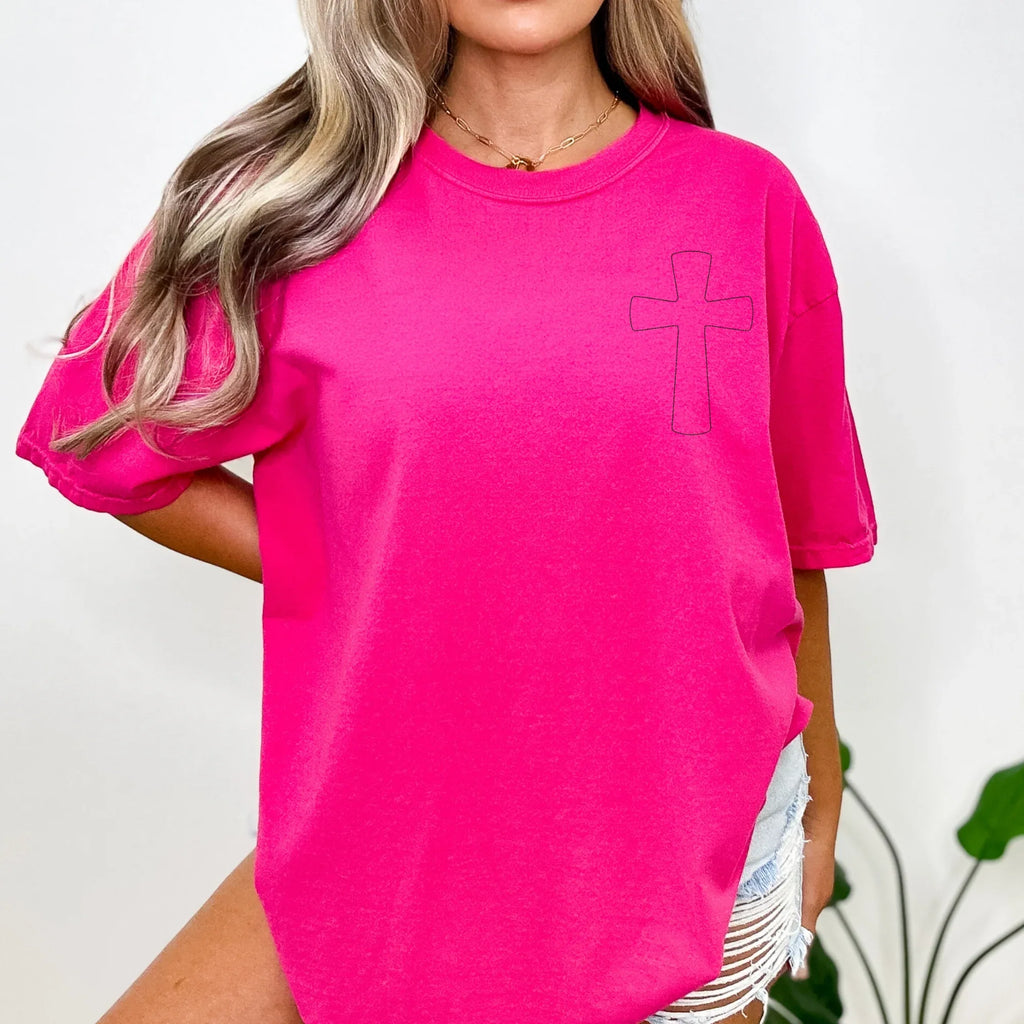 Stitched Cross Embroidered Comfort Color Tee | QUICK SHIP - Merch Girls