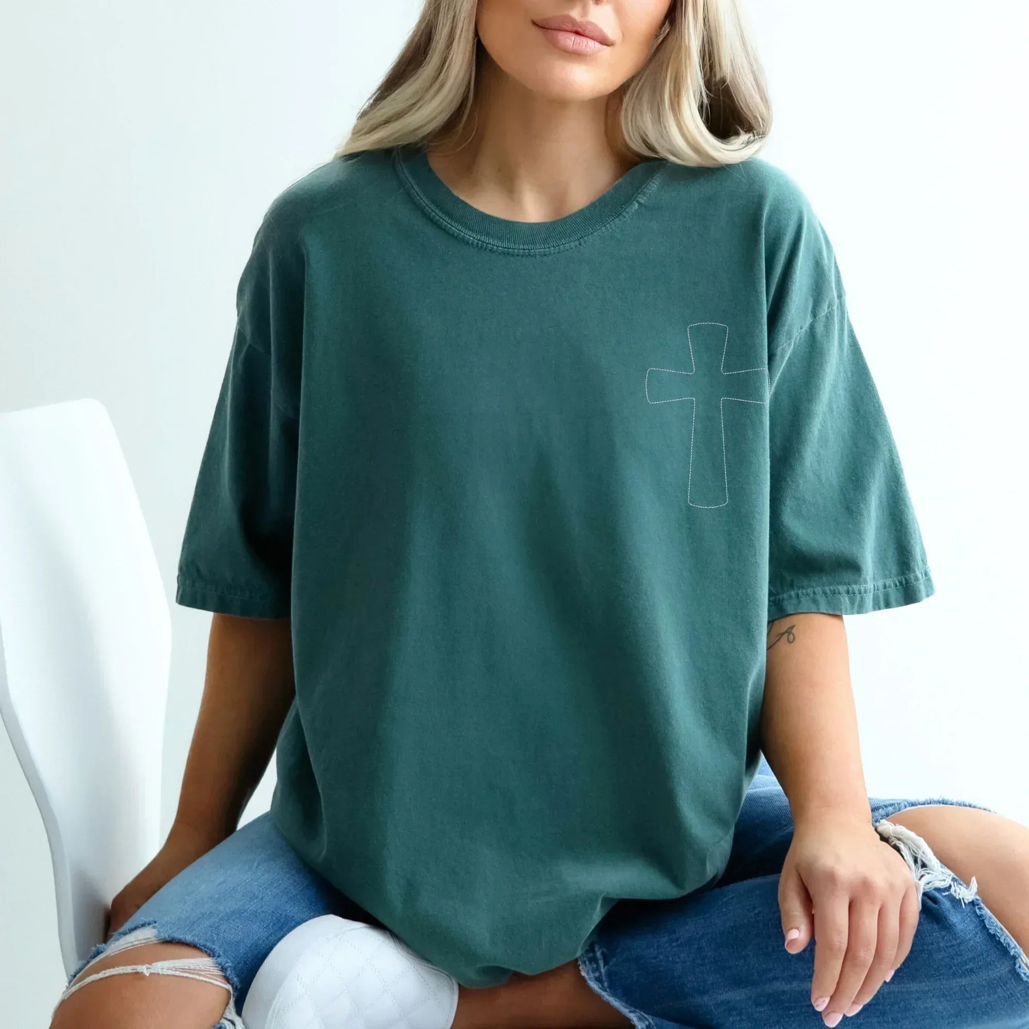 Stitched Cross Embroidered Comfort Color Tee | QUICK SHIP - Merch Girls