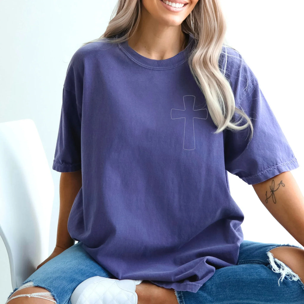 Stitched Cross Embroidered Comfort Color Tee | QUICK SHIP - Merch Girls