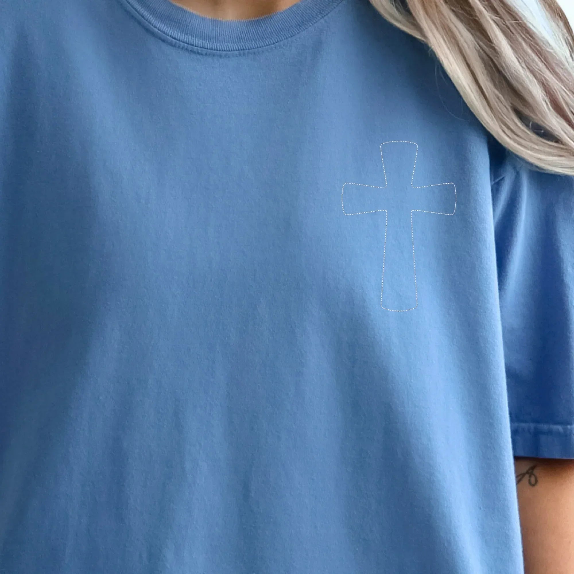 Stitched Cross Embroidered Comfort Color Tee | QUICK SHIP - Merch Girls