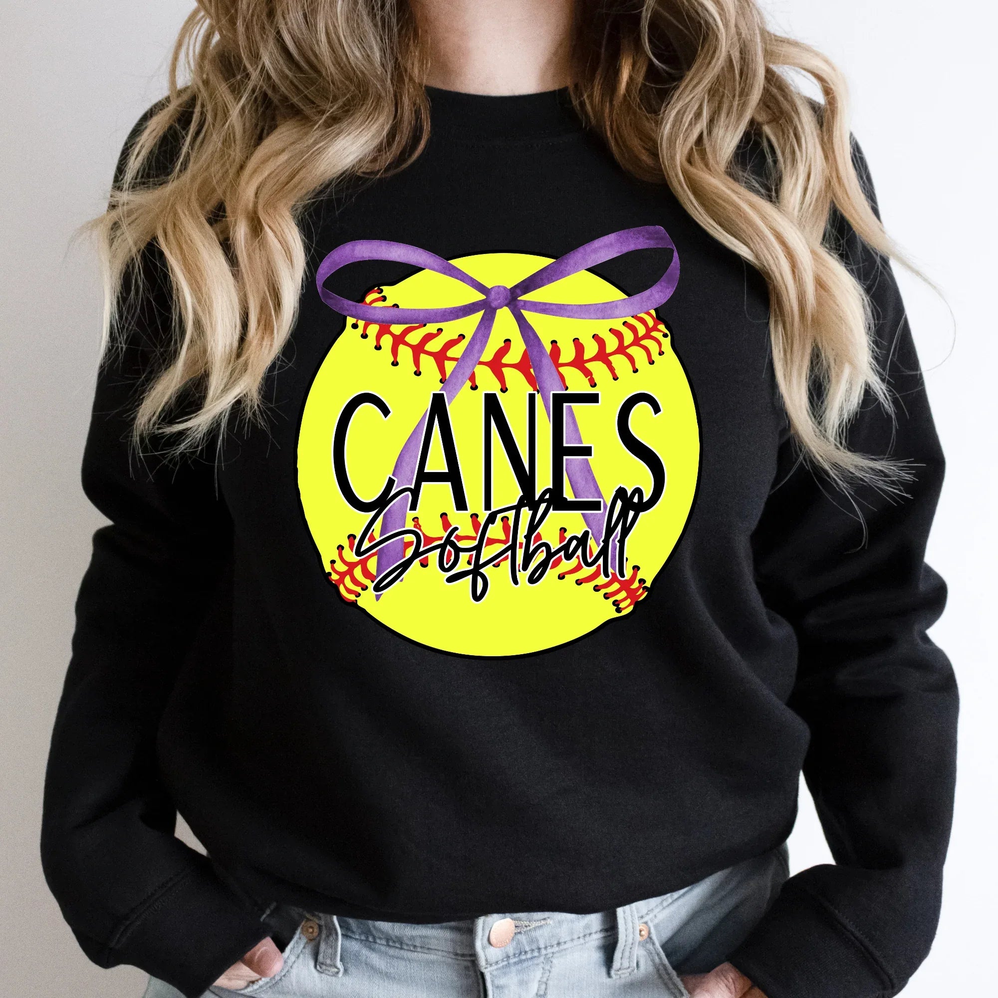 Canes Purple Bow Baseball DTF Transfer - Merch Girls