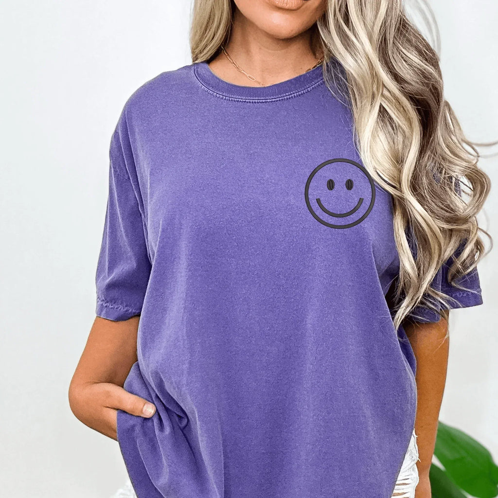 Happy Face Left Chest Embroidered Comfort Color | QUICK SHIP - Merch Girls