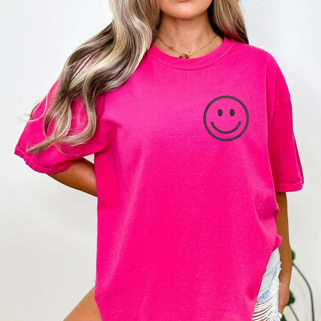 Happy Face Left Chest Embroidered Comfort Color | QUICK SHIP - Merch Girls