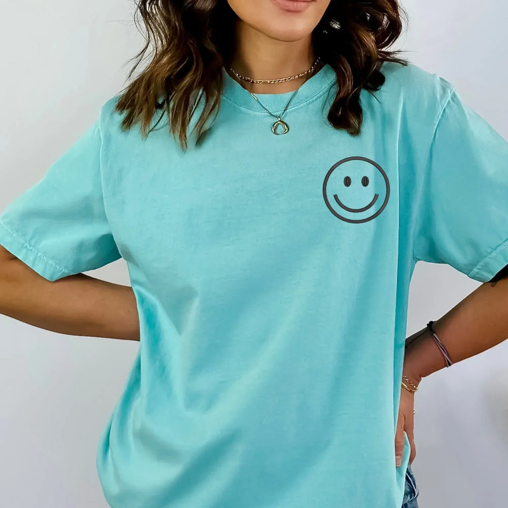 Happy Face Left Chest Embroidered Comfort Color | QUICK SHIP - Merch Girls