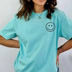 Happy Face Left Chest Embroidered Comfort Color | QUICK SHIP - Merch Girls