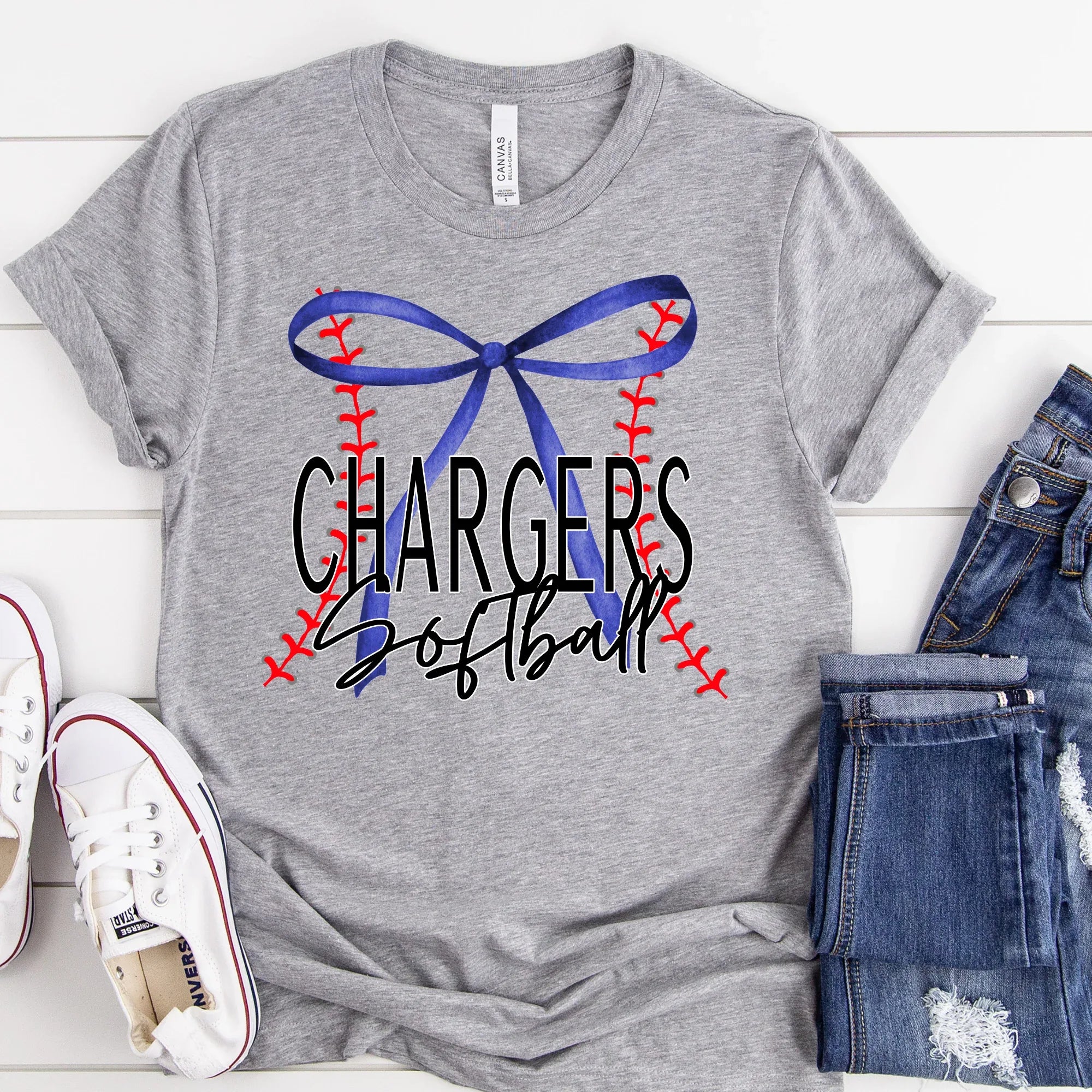 Chargers Lace Outline Softball DTF Transfer - Merch Girls