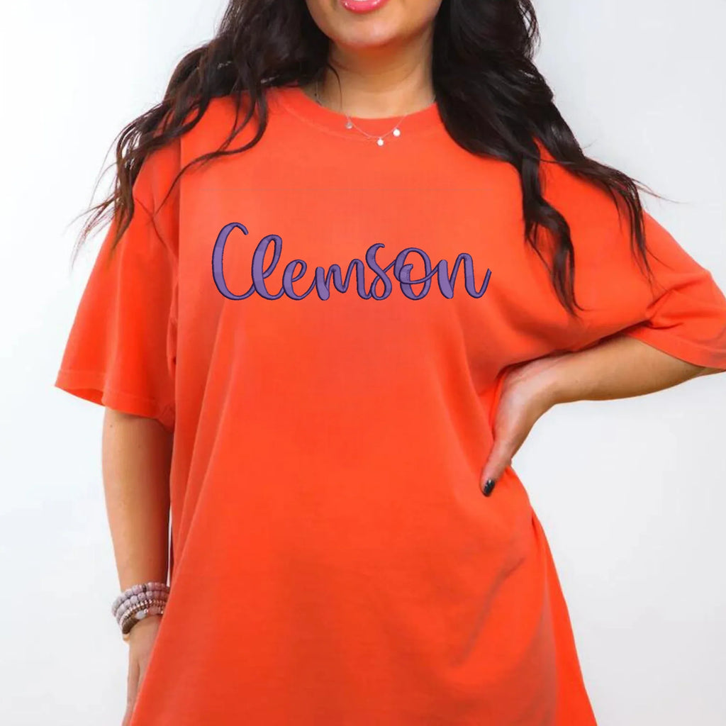 Clemson 3D Puff Embroidered CC Short Sleeve/Sweatshirt - Merch Girls