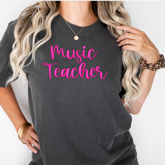 Music Teacher 3D Puff Embroidered CC Short Sleeve/Sweatshirt