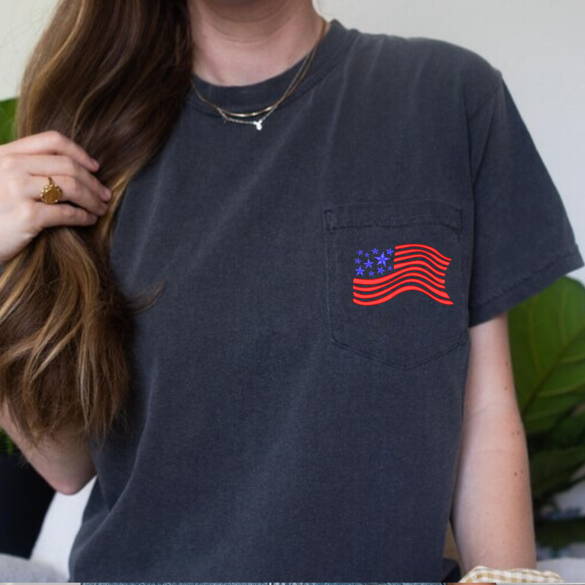 USA Flag Embroidered Comfort Color T-Shirt | QUICK SHIP