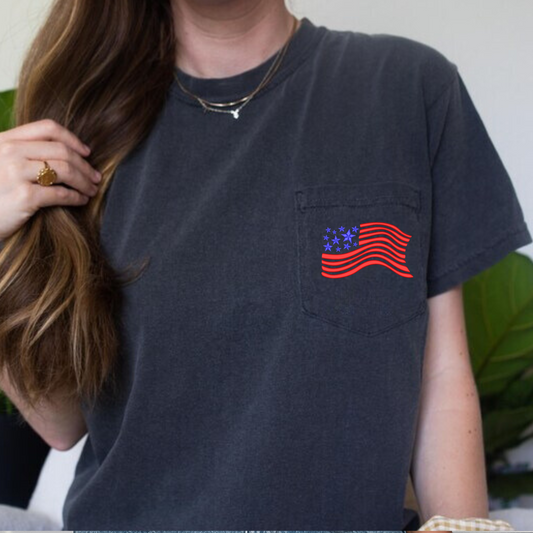 USA Flag Embroidered Comfort Color Tee