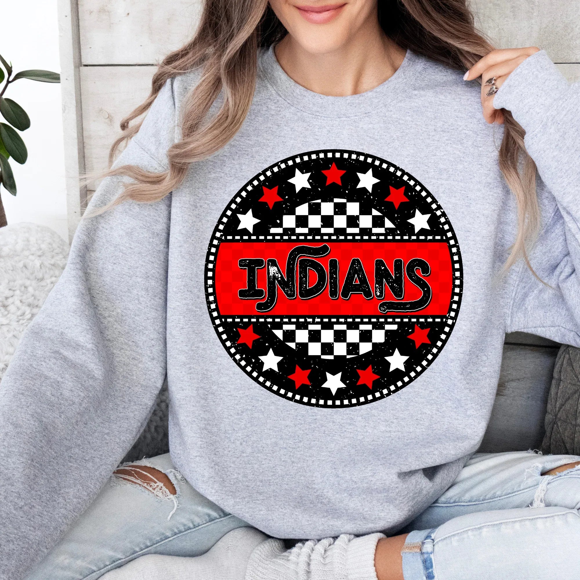 Indians Red/Black Circle Star Mascot DTF Transfer - Merch Girls