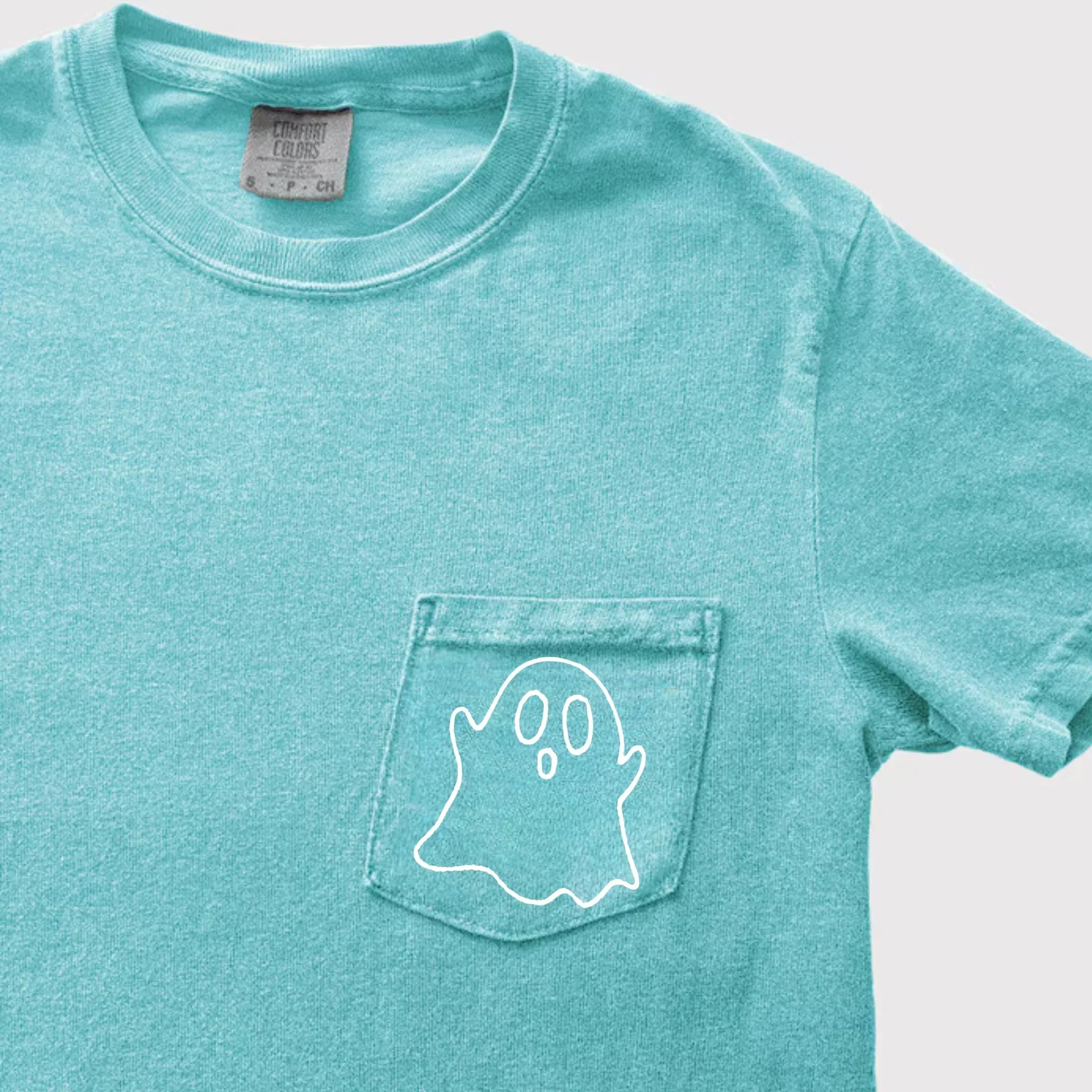 Ghost Embroidered Comfort Color Pocket Tee - Merch Girls