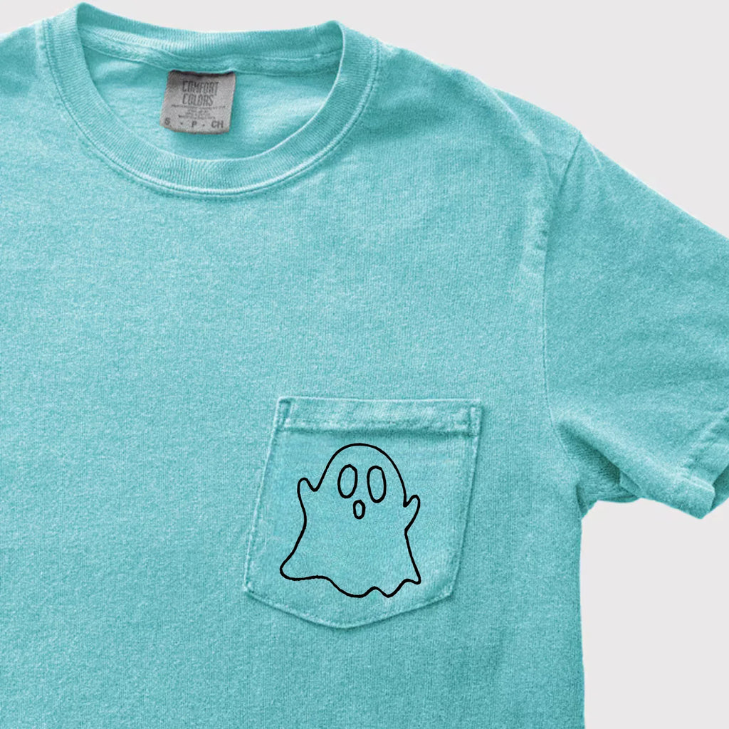 Ghost Embroidered Comfort Color Pocket Tee - Merch Girls