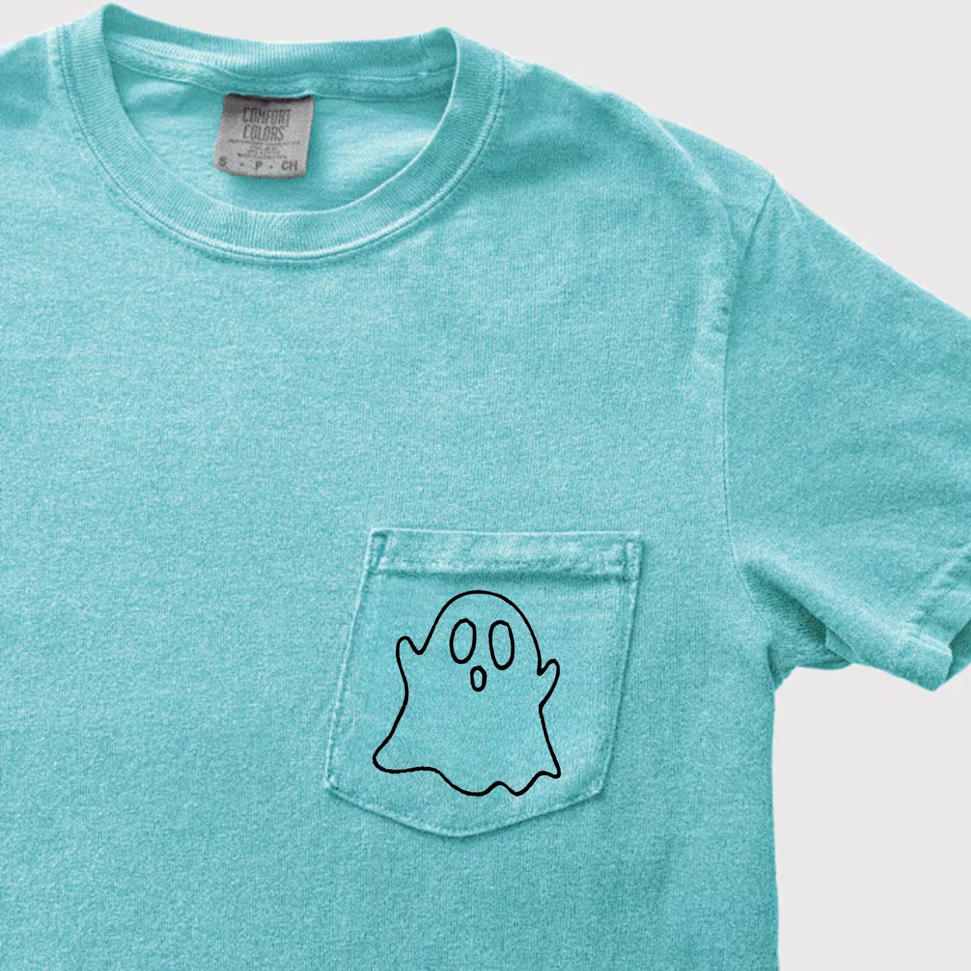 Ghost Embroidered Comfort Color Pocket Tee - Merch Girls