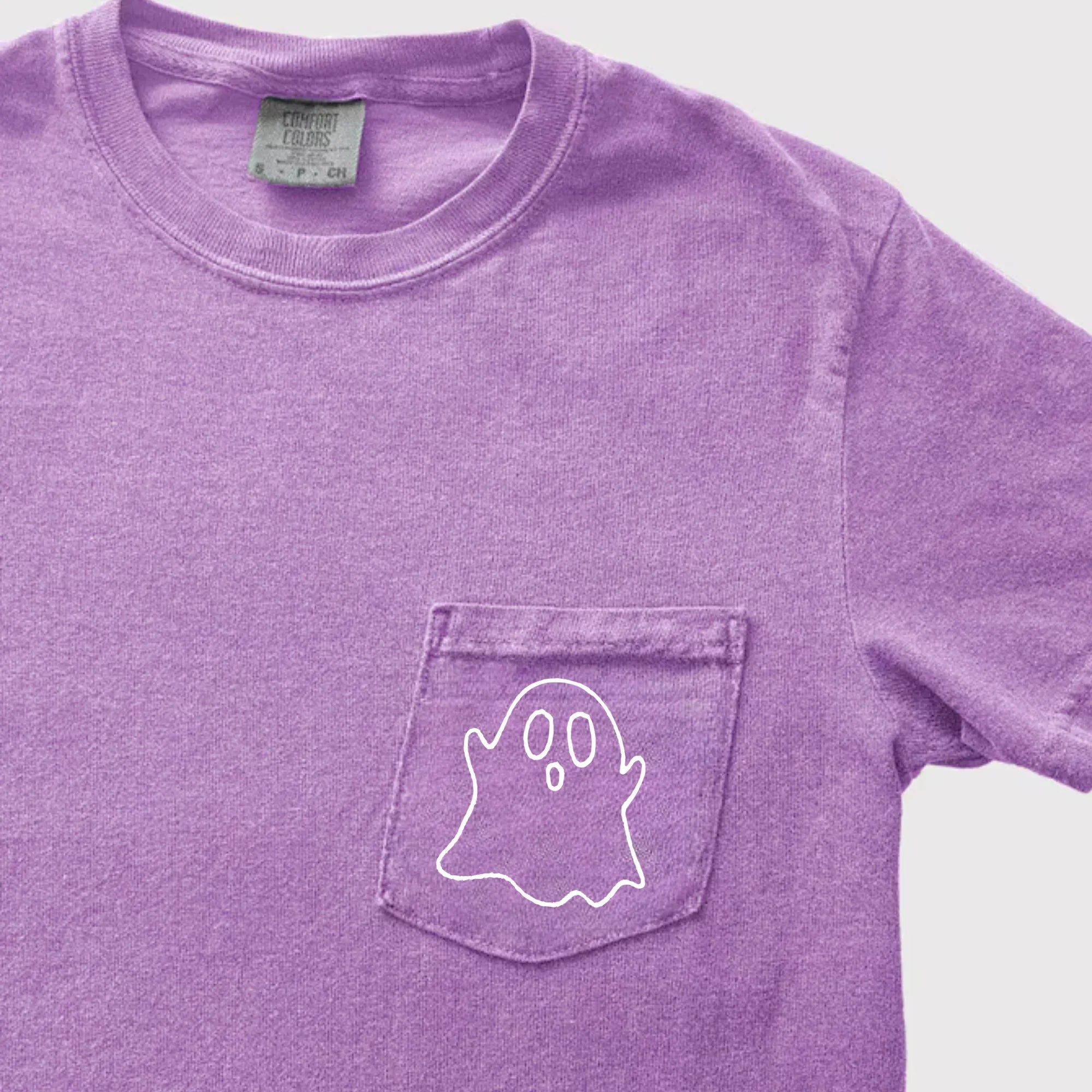 Ghost Embroidered Comfort Color Pocket Tee - Merch Girls